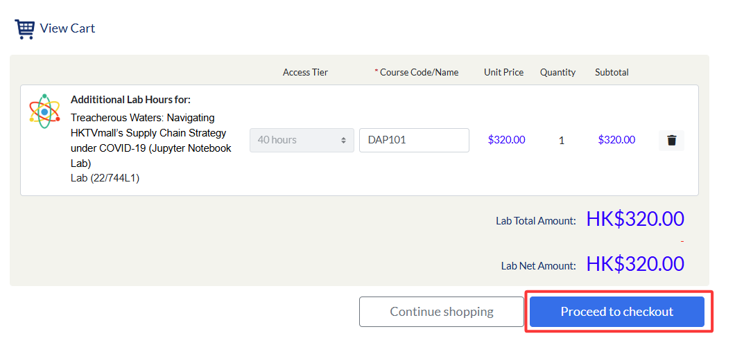 click proceed to purchase lab